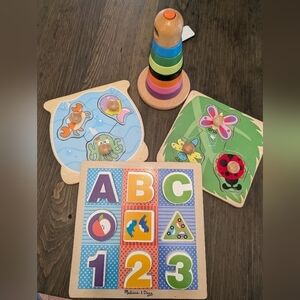 Melissa & Doug Puzzles and IKEA Wooden Stacking Rainbow Ring Toy